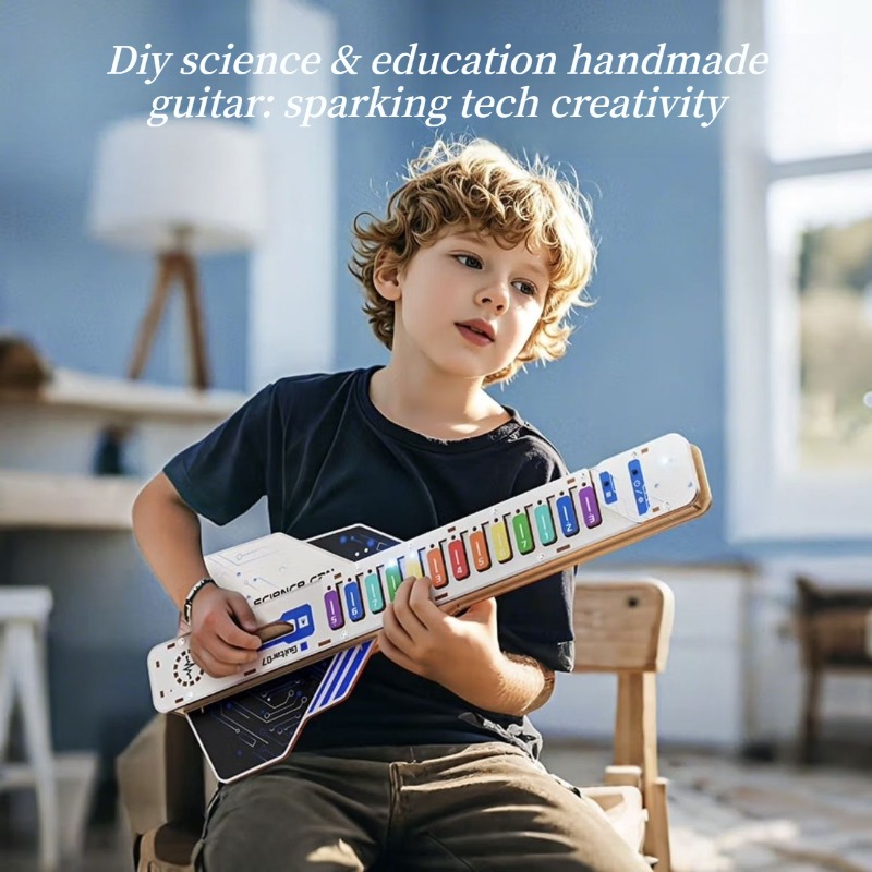 Diy Guitar Electronics Kit - ชุดกีตาร์ไฟฟ้าแบบประกอบเองสำหรับเด็ก ของเล่นวิทยาศาสตร์และเทคโนโลยีเพื่อการศึกษา ของเล่นดนตรีสำหรับเด็ก ชุดอุปกรณ์ประกอบกีตาร์ด้วยตัวเอง