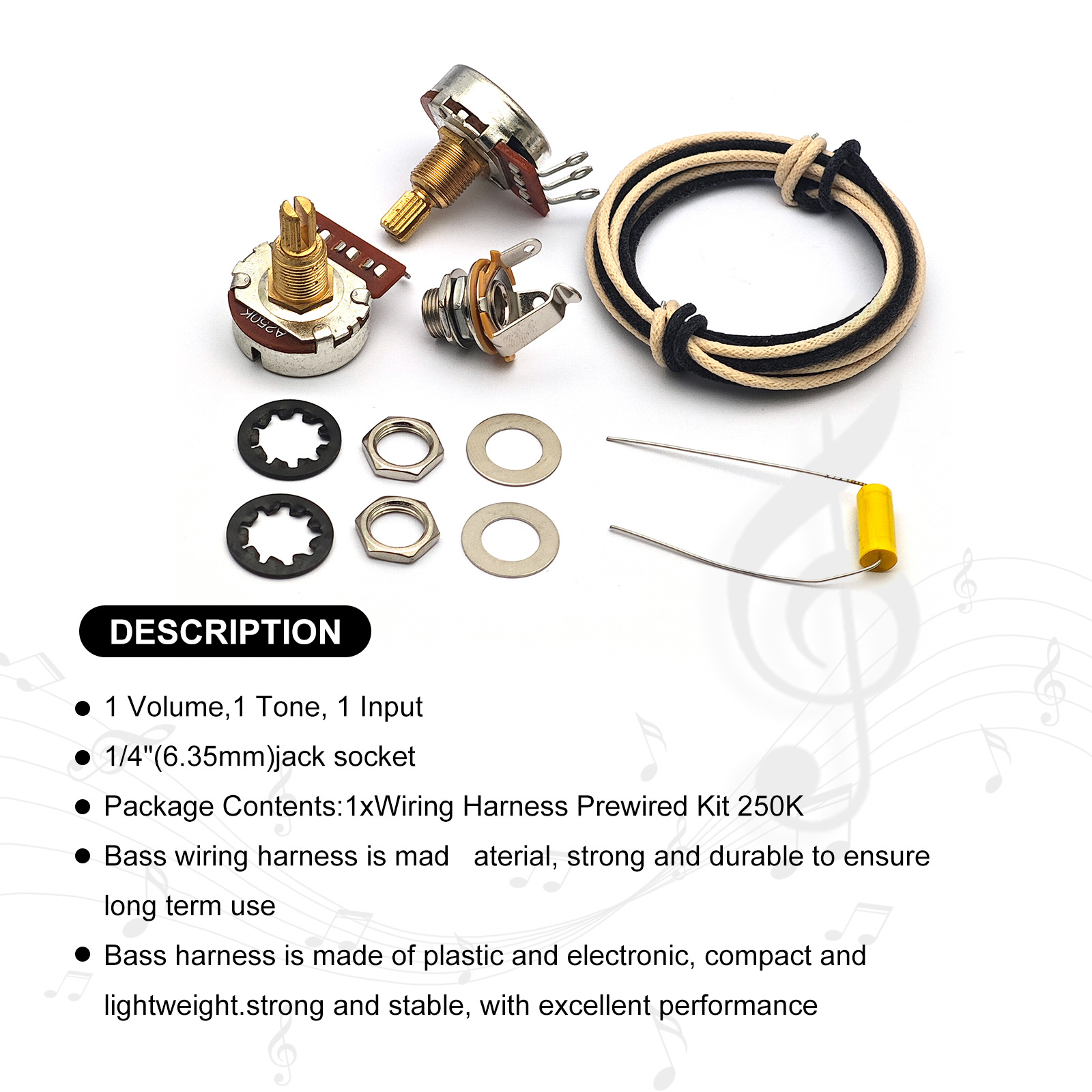 Diy Guitar Electronics Kit - ชุดสายไฟกีตาร์เบส 1 วอลลุ่ม 1 โทน แจ็คซ็อกเก็ต