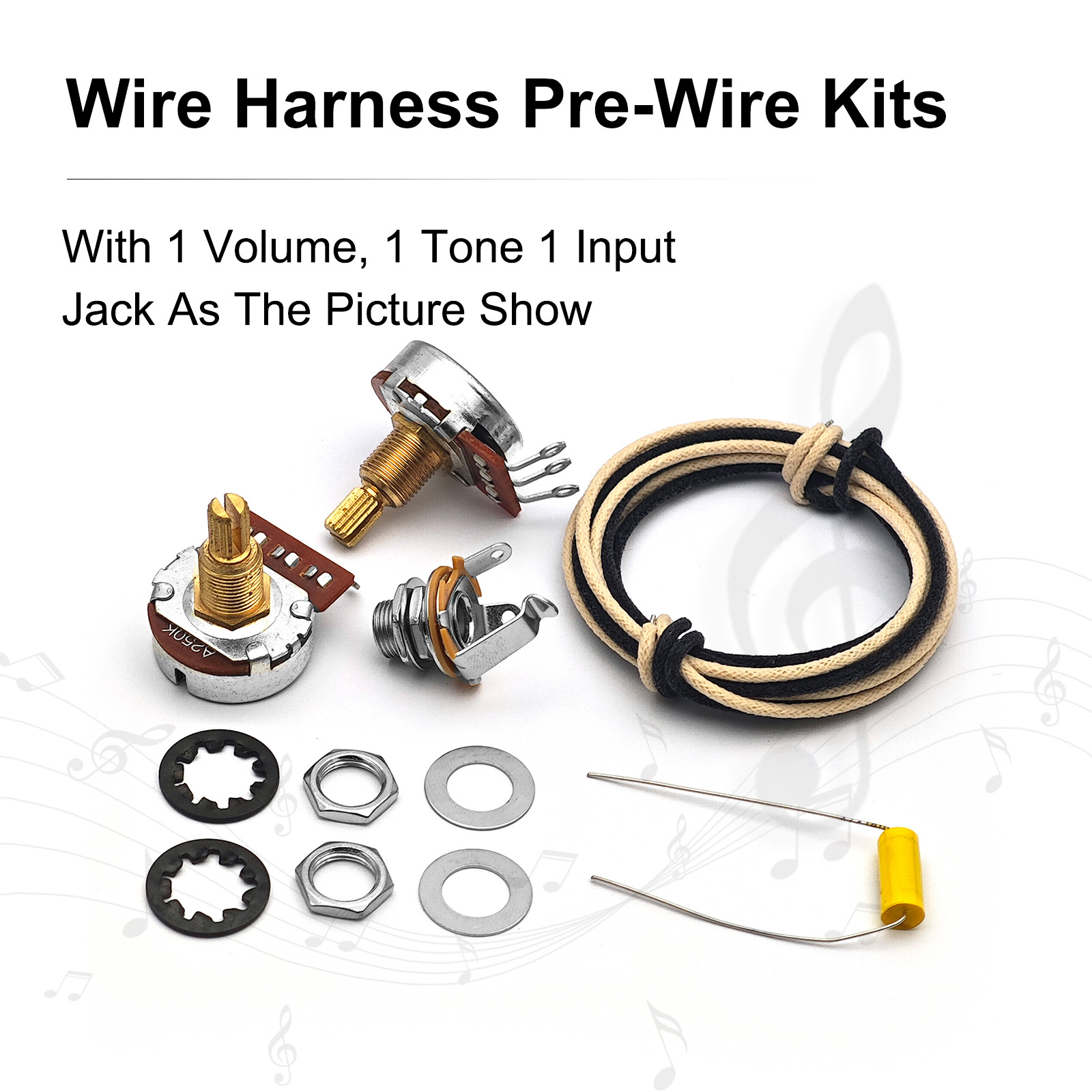 Diy Guitar Electronics Kit - ชุดสายไฟเบส DIY 1 ช่อง วอลลุ่ม/โทนเอาท์พุตแจ็ค 250K