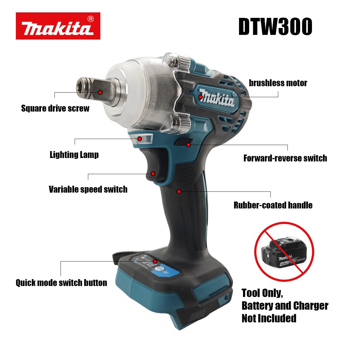 ประแจไร้สาย Makita DTW300 Brus - Makita Drill Dtw300 บทวิจารณ์และราคา
